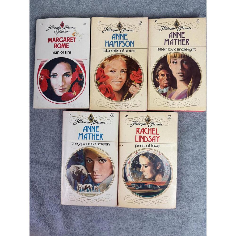 vintage harlequin romance paperback lot anne mather hampston 5 books